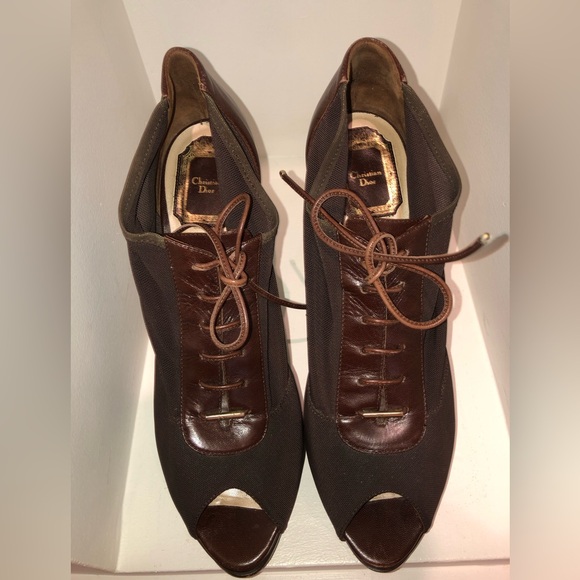 Dior leather and mesh peep toe ankle booties - Picture 2 of 11